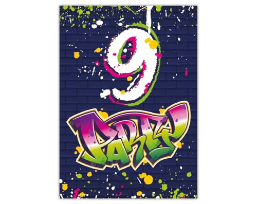12 Einladungskarten zum 9. Kindergeburtstag Motto Feier Fest Einladung Set Geburtstag Mädchen Kinder Jungs Jungen Boys Teenies Unisex Graffiti Jugendstill modern bunt grün lila neon 12 Einladungskarten zum 9. Kindergeburtstag Motto Feier Fest Einladung Set Geburtstag Mädchen Kinder Jungs Jungen Boys Teenies Unisex Graffiti Jugendstill modern bunt grün lila neon von Junapack
