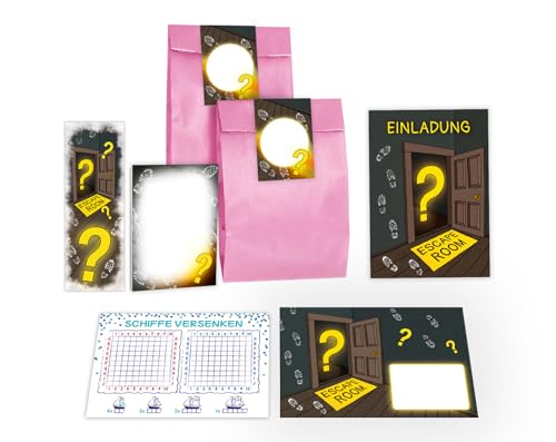 12 Einladungskarten zum Kindergeburtstag Einladung Geburtstag Mädchen Jungen Escape Room incl. 12 Umschläge, 12 Tüten/rosa, 12 Aufkleber, 12 Lesezeichen, 12 Blöcke, 12 Schiffe versenken 12 Einladungskarten zum Kindergeburtstag Einladung Geburtstag Mädchen Jungen Escape Room incl. 12 Umschläge, 12 Tüten/rosa, 12 Aufkleber, 12 Lesezeichen, 12 Blöcke, 12 Schiffe versenken von Junapack