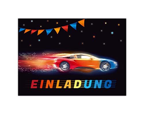 12 Einladungskarten zum Kindergeburtstag Einladung zum Geburtstag Jungen Rennauto Rennwagen von Junapack