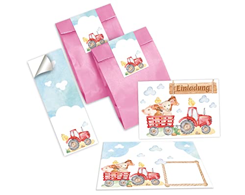 12 Einladungskarten zum Kindergeburtstag Einladungen für Geburtstag Mädchen Jungen Bauernhof incl. 12 Umschläge, 12 Tüten/rosa, 12 Aufkleber 12 Einladungskarten zum Kindergeburtstag Einladungen für Geburtstag Mädchen Jungen Bauernhof incl. 12 Umschläge, 12 Tüten/rosa, 12 Aufkleber von Junapack
