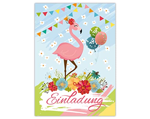 Junapack 12 Einladungskarten zum Kindergeburtstag Geburtstag Flamingo von Junapack