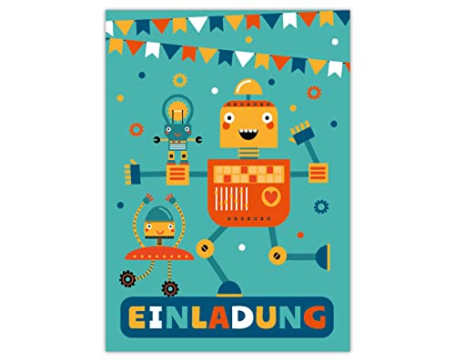 12 Einladungskarten zum Kindergeburtstag Geburtstag Jungen Roboter von Junapack