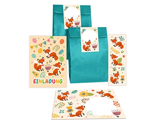 12 Einladungskarten zum Kindergeburtstag Geburtstag Mädchen Jungen Fuchs incl. 12 Umschläge, 12 Tüten/petrol, 12 Aufkleber, 12 Lesezeichen 12 Einladungskarten zum Kindergeburtstag Geburtstag Mädchen Jungen Fuchs incl. 12 Umschläge, 12 Tüten/petrol, 12 Aufkleber, 12 Lesezeichen von Junapack