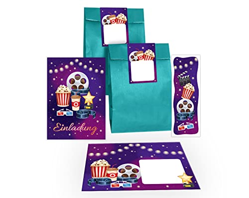 12 Einladungskarten zum Kindergeburtstag Kino Einladungen für Geburtstag Mädchen Jungen Cinema Kino-Party incl. 12 Umschläge, 12 Tüten/petrol, 12 Aufkleber, 12 Lesezeichen 12 Einladungskarten zum Kindergeburtstag Kino Einladungen für Geburtstag Mädchen Jungen Cinema Kino-Party incl. 12 Umschläge, 12 Tüten/petrol, 12 Aufkleber, 12 Lesezeichen von Junapack