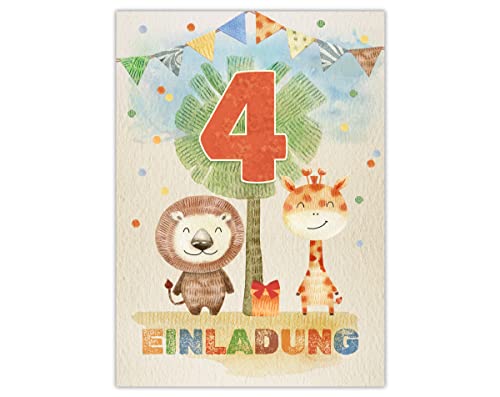 12 Einladungskarten zum vierten Geburtstag 4. Kindergeburtstag für Mädchen Jungen Tiere 12 Einladungskarten zum vierten Geburtstag 4. Kindergeburtstag für Mädchen Jungen Tiere von Junapack