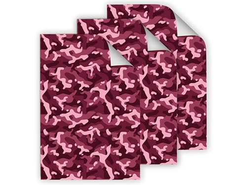 12 Geschenkpapier-Bögen hochwertige reißfeste Geschenkverpackung für Frauen Mädchen "Military" rosa-rot für kleine Geschenke für Geburtstag Weihnachten Jubiläum (12 Bögen je A3-Format) von Junapack