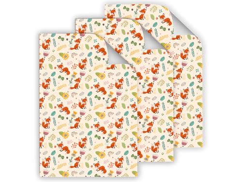 12 Geschenkpapier-Bögen hochwertige reißfeste Geschenkverpackung für Kinder Mädchen Junge Fuchs Tiere Geschenkpapier für kleine Geschenke für Geburtstag Weihnachten (12 Bögen je A3-Format) von Junapack