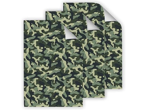 12 Geschenkpapier-Bögen hochwertige reißfeste Geschenkverpackung für Männer "Military" grün Geschenkpapier für kleine Geschenke für Geburtstag Weihnachten Jubiläum (12 Bögen je A3-Format) von Junapack