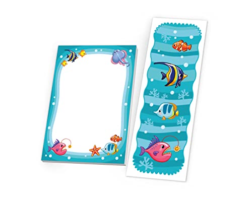 12 Lesezeichen + 12 Mini-Notizblöcke (A7-Format) Fische Mitgebsel für Kindergeburtstag Gastgeschenke für Jungen Mädchen von Junapack