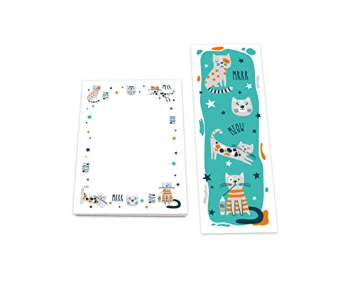 12 Lesezeichen + 12 Mini-Notizblöcke (A7-Format) Katze Katzen Mitgebsel für Kindergeburtstag Gastgeschenke für Mädchen Jungen von Junapack