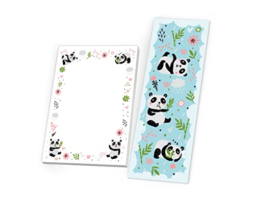 12 Lesezeichen + 12 Mini-Notizblöcke (A7-Format) Panda Mitgebsel für Kindergeburtstag Gastgeschenke für Mädchen Jungen von Junapack