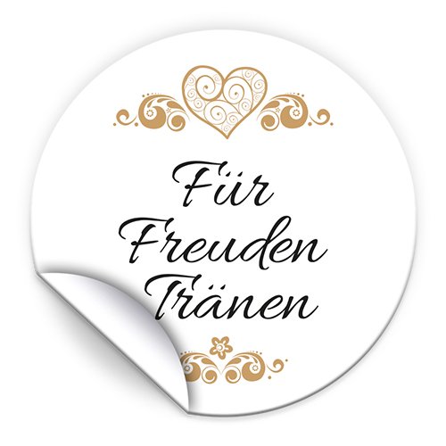 25 Aufkleber Für Freudentränen Etiketten für Taschentücher, Gastgeschenke, Mitgebsel bei Hochzeit Taufe Kommunion Konfirmation Jubiläum Geburtstag (5 cm rund) Vintage Gold von Junapack