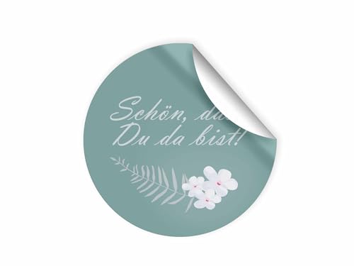 25 Aufkleber SCHÖN, DASS DU DA BIST Etiketten für Gastgeschenke BZW. Mitgebsel bei Hochzeit Taufe Geburtstag Jubiläum (4,5 cm rund) von Junapack