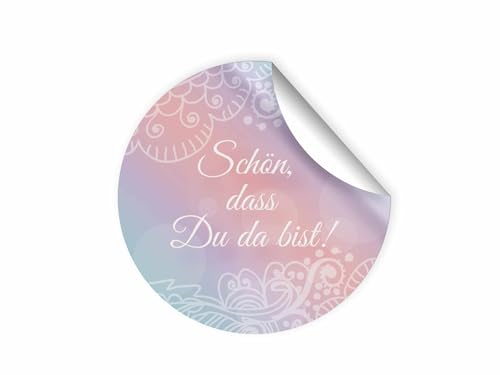 25 Aufkleber SCHÖN, DASS DU DA BIST Etiketten für Gastgeschenke BZW. Mitgebsel bei Hochzeit Taufe Geburtstag Jubiläum (4,5 cm rund) von Junapack