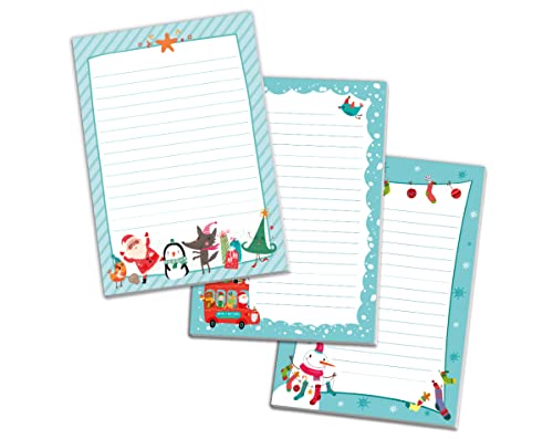 3 Blöcke Schreibblock mit Kindermotiv Weihnachtsmotiv für Mädchen Jungen Weihnachten (3 Blöcke/Bus, Weihnachtsmann, Schneemann mit je 25 Blätter in A5-Format) von Junapack