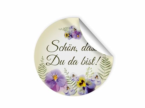 50 Aufkleber SCHÖN, DASS DU DA BIST Etiketten für Gastgeschenke BZW. Mitgebsel bei Hochzeit Taufe Geburtstag Jubiläum (4,5 cm rund) von Junapack