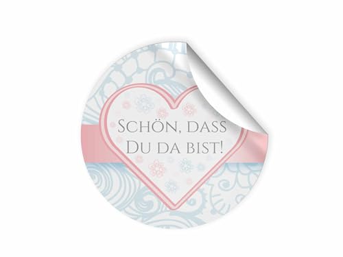50 Aufkleber SCHÖN, DASS DU DA BIST Etiketten für Gastgeschenke BZW. Mitgebsel bei Hochzeit Taufe Geburtstag Jubiläum (4,5 cm rund) von Junapack