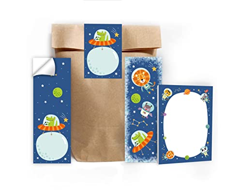 6 Lesezeichen + 6 Mini-Notizblöcke + 6 Geschenktüten (Natur) + 6 Aufkleber Tiere Weltraum Mitgebsel Gastgeschenk beim Kindergeburtstag Mädchen Jungen von Junapack