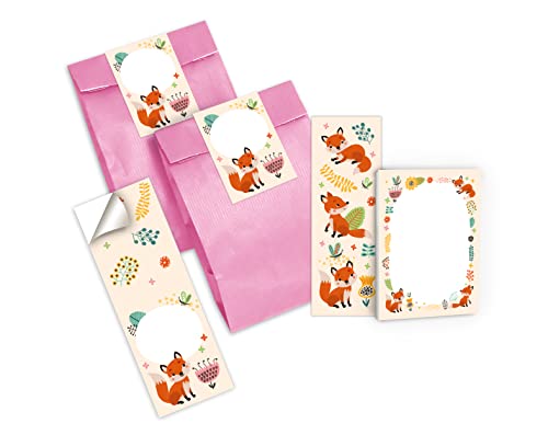 6 Lesezeichen + 6 Mini-Notizblöcke + 6 Geschenktüten (rosa) + 6 Aufkleber Fuchs Mitgebsel Gastgeschenk beim Kindergeburtstag Mädchen Jungen von Junapack