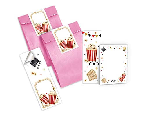 6 Lesezeichen + 6 Mini-Notizblöcke + 6 Geschenktüten (rosa) + 6 Aufkleber Kino Kino-Party Mitgebsel Gastgeschenk beim Kindergeburtstag Jungen Mädchen von Junapack