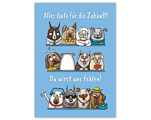 Abschiedskarte für Kollegen Kollegin für Jobwechsel Rente Ruhestand Kündigung Firmenwechsel Klappkarte mit Umschlag in XXL-Format A4 Hunde von Junapack