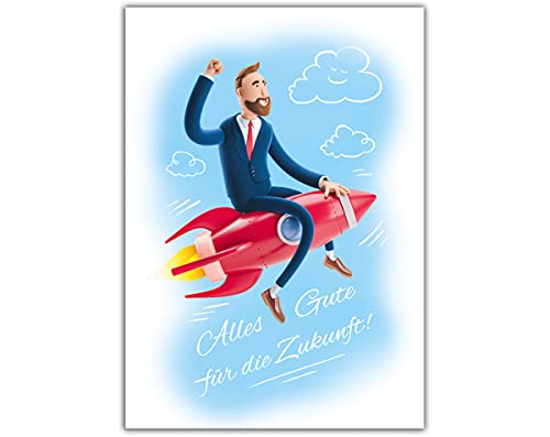 Abschiedskarte für Kollegen Kollegin mit Umschlag Klappkarte "Alles Gute für die Zukunft" für Jobwechsel Kündigung Firmenwechsel Rakete in XXL-Format A4 von Junapack