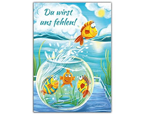 Abschiedskarte für Kollegen mit Umschlag in XXL-Format A4 lustige Klappkarte für Jobwechsel Kündigung lustige Fische von Junapack