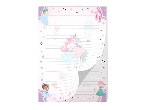 Briefpapier Briefblock Heft Notizblock für Jungen Mädchen Kinder Ballerina Einhorn lila (1 Block A4 mit 25 Blätter) von Junapack