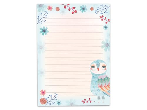 Briefpapier Briefblock Heft Notizblock für Jungen Mädchen Kinder Eule (1 Block A4 mit 25 Blätter) von Junapack