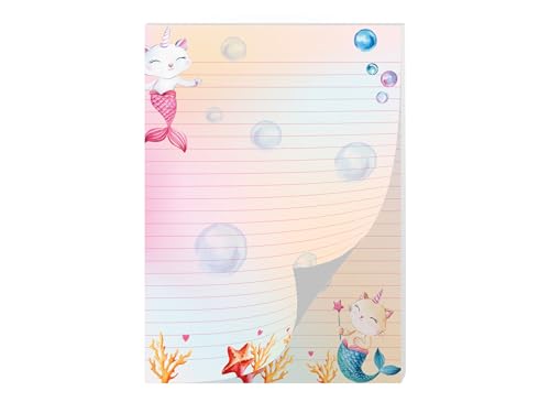 Briefpapier Briefblock Heft Notizblock für Jungen Mädchen Kinder Katze Meerjungfrau (1 Block A4 mit 25 Blätter) von Junapack