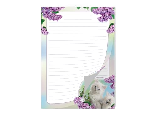 Briefpapier Briefblock Heft Notizblock für Jungen Mädchen Kinder Katze lila Blumen (1 Block A4 mit 25 Blätter) von Junapack