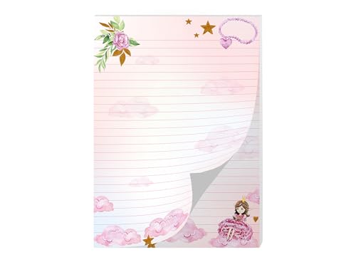 Briefpapier Briefblock Heft Notizblock für Jungen Mädchen Kinder Prinzessin (1 Block A4 mit 25 Blätter) von Junapack