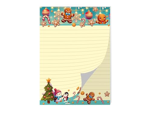 Buntes Briefpapier Schreibblock Briefbögen Notizblock mit Linien Weihnachten Winter Weihnachtsstiefel Wichtelgeschenk für Kinder Jungen Mädchen Schule (1 Block A5 mit 25 Blättern) von Junapack
