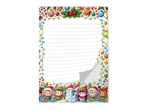 Buntes Briefpapier Schreibblock Briefbögen Notizblock mit Linien Weihnachten Winter Weihnachtsstiefel Wichtelgeschenk für Kinder Jungen Mädchen Schule (1 Block A5 mit 25 Blättern) von Junapack