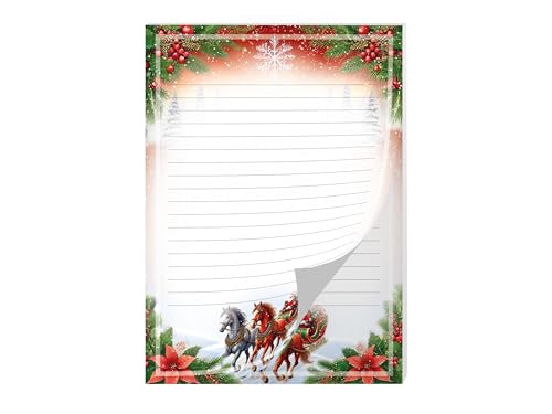 Buntes Briefpapier Schreibblock Briefbögen Notizblock mit Linien Weihnachten Winter Weihnachtsstiefel Wichtelgeschenk für Kinder Jungen Mädchen Schule (1 Block A5 mit 25 Blättern) von Junapack