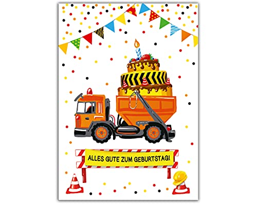 Geburtstagskarte Baustelle für Kinder Jungen Glückwunschkarte Grusskarte für Geburtstag mit Umschlag in XXL-Format DIN A4 Klappkarte von Junapack