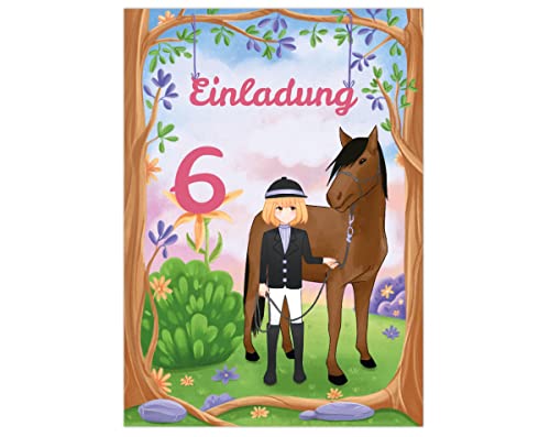 Junapack 12 Einladungskarten Mädchen mit Pferd zum 6. Kindergeburtstag sechste Geburtstag Mädchen von Junapack