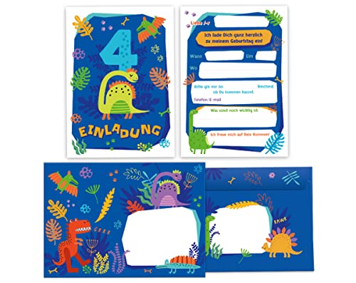 Junapack 12 Einladungskarten incl. 12 Umschläge zum 4. Kindergeburtstag vierte Geburtstag Jungen Dinosaurier Dino Geburtstagseinladungen Junapack 12 Einladungskarten incl. 12 Umschläge zum 4. Kindergeburtstag vierte Geburtstag Jungen Dinosaurier Dino Geburtstagseinladungen von Junapack
