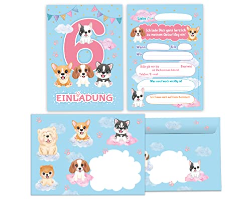 Junapack 12 Einladungskarten incl. 12 Umschläge zum 6. Kindergeburtstag Einladung zum sechsten Geburtstag Mädchen Hunde Junapack 12 Einladungskarten incl. 12 Umschläge zum 6. Kindergeburtstag Einladung zum sechsten Geburtstag Mädchen Hunde von Junapack