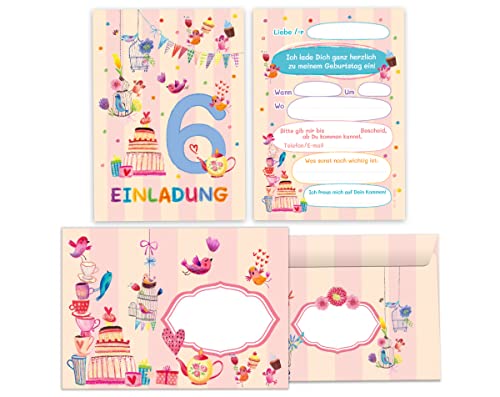 Junapack 12 Einladungskarten incl. 12 Umschläge zum 6. Kindergeburtstag Einladung zum sechsten Geburtstag Mädchen Vögelchen Junapack 12 Einladungskarten incl. 12 Umschläge zum 6. Kindergeburtstag Einladung zum sechsten Geburtstag Mädchen Vögelchen von Junapack