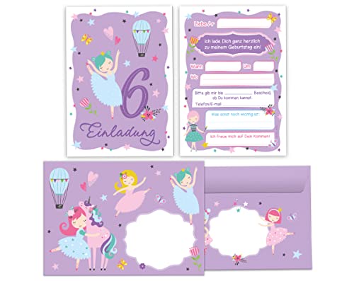 Junapack 12 Einladungskarten incl. 12 Umschläge zum 6. Kindergeburtstag sechste Geburtstag Mädchen Ballerina von Junapack