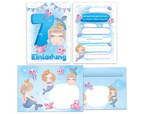 Junapack 12 Einladungskarten incl. 12 Umschläge zum 7. Kindergeburtstag Einladung zum siebten Geburtstag Mädchen Meerjungfrau Junapack 12 Einladungskarten incl. 12 Umschläge zum 7. Kindergeburtstag Einladung zum siebten Geburtstag Mädchen Meerjungfrau von Junapack