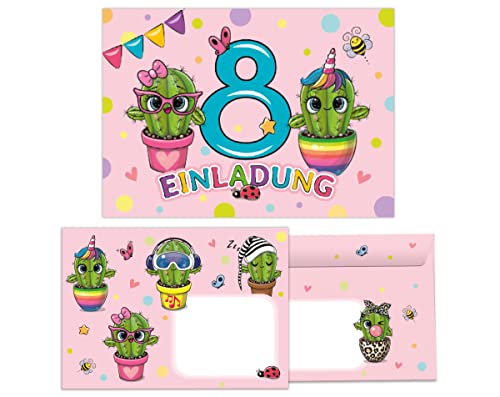 Junapack 12 Einladungskarten incl. 12 Umschläge zum 8. Kindergeburtstag Einladung zum achten Geburtstag Mädchen Kaktus Junapack 12 Einladungskarten incl. 12 Umschläge zum 8. Kindergeburtstag Einladung zum achten Geburtstag Mädchen Kaktus von Junapack