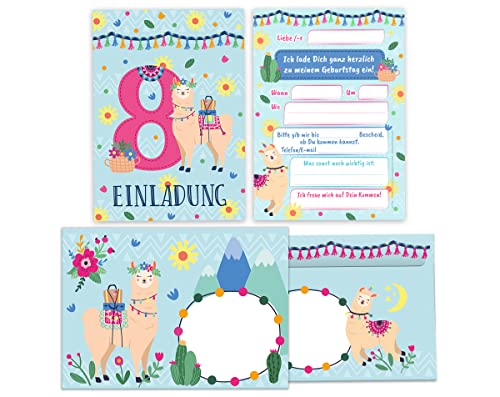 Junapack 12 Einladungskarten incl. 12 Umschläge zum 8. Kindergeburtstag Einladung zum achten Geburtstag Mädchen Lama Junapack 12 Einladungskarten incl. 12 Umschläge zum 8. Kindergeburtstag Einladung zum achten Geburtstag Mädchen Lama von Junapack