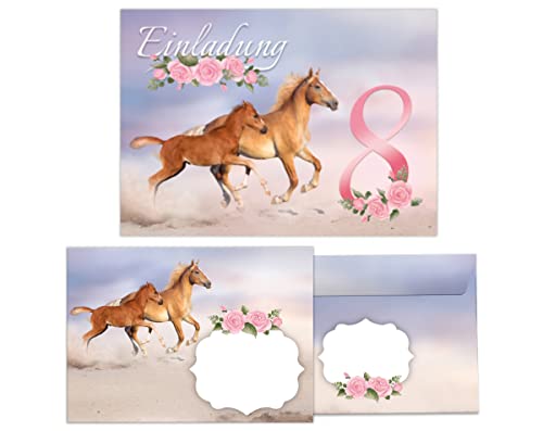 Junapack 12 Einladungskarten incl. 12 Umschläge zum 8. Kindergeburtstag achte Geburtstag Mädchen Pferd mit Fohlen von Junapack