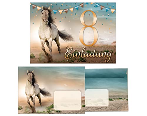 Junapack 12 Einladungskarten incl. 12 Umschläge zum 8. Kindergeburtstag achte Geburtstag Mädchen Pferd von Junapack