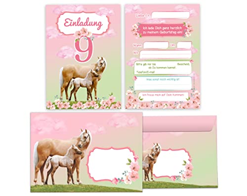 Junapack 12 Einladungskarten incl. 12 Umschläge zum 9. Kindergeburtstag neunte Geburtstag Mädchen Pferd mit Fohlen Junapack 12 Einladungskarten incl. 12 Umschläge zum 9. Kindergeburtstag neunte Geburtstag Mädchen Pferd mit Fohlen von Junapack