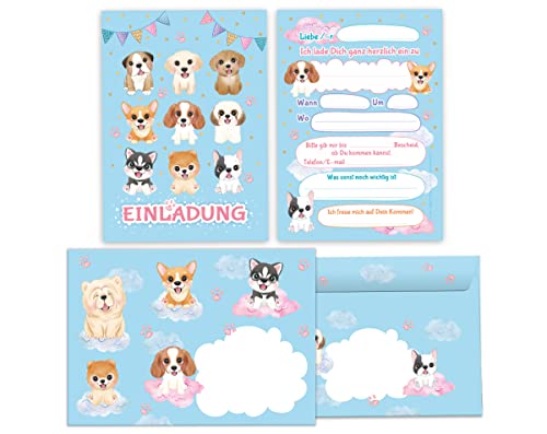 Junapack 12 Einladungskarten incl. 12 Umschläge zum Kindergeburtstag Mädchen Hunde von Junapack