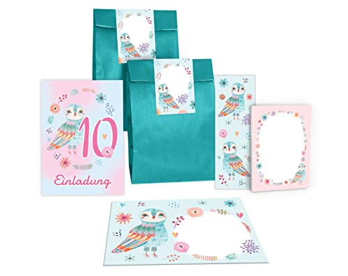 Junapack 12 Einladungskarten zum 10. Kindergeburtstag Einladung zum zehnten Geburtstag Mädchen Eule incl. 12 Umschläge, 12 Tüten/Petrol, 12 Aufkleber, 12 Lesezeichen, 12 Blöcke Junapack 12 Einladungskarten zum 10. Kindergeburtstag Einladung zum zehnten Geburtstag Mädchen Eule incl. 12 Umschläge, 12 Tüten/Petrol, 12 Aufkleber, 12 Lesezeichen, 12 Blöcke von Junapack