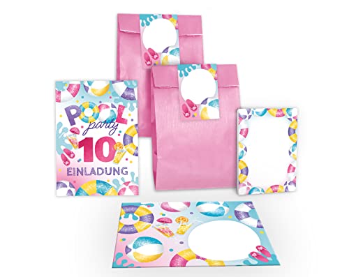 Junapack 12 Einladungskarten zum 10. Kindergeburtstag Schwimmbad Einladungen zehnte Geburtstag Mädchen Pool-Party incl. 12 Umschläge, 12 Tüten/rosa, 12 Aufkleber, 12 Blöcke Junapack 12 Einladungskarten zum 10. Kindergeburtstag Schwimmbad Einladungen zehnte Geburtstag Mädchen Pool-Party incl. 12 Umschläge, 12 Tüten/rosa, 12 Aufkleber, 12 Blöcke von Junapack